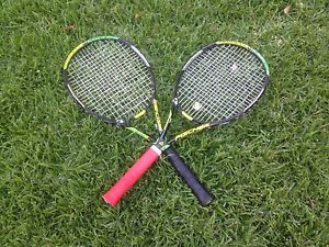 2 Rare Fischer M Pro No 1 One tennis racquet 4 1/8 grip, good strings 98 Sq In