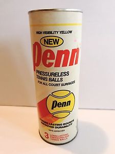 Penn Tin Can of Tennis Balls 1970's High Visibility Yellow Pressureless Unopened