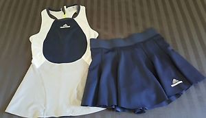 ADIDAS STELLA MCCARTNEY SZ XS BLUE WHITE GRAY RACERBACK TOP & BLUE MINI SKORT