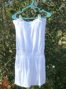 WHITE TERRY LACOSTE TENNIS ROMPER PULL UP SPORTY DRESS W POCKETS & BUILT IN BRA