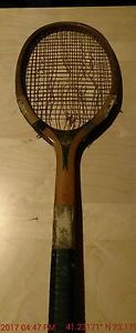 ANTIQUE F.J. BANCROFT PAWTUCKET RI CHECK HANDLE WOOD TENNIS RACKET 1900 VINTAGE