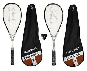 2 x Browning Super Gun Ti 110 Raquettes De Squash + Balles De 3 Squash