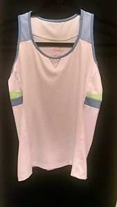 Lucky in Love Girl's Racerback Tennis Tank Top US Size L (14) White/Blue/Green