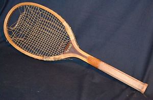 Vintage Wood 1910 Wright & Ditson SEARS Tennis Racket Super End Cap Orig Strings