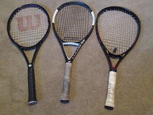 (3)Tennis Racquet Lot Wilson NCODE N6 & Prestige 7.6 Prince Extender Thunder 880