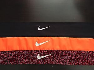 3 NIKE Dri-Fit Sports Head Tie Headband Tennis/Basketball/Gym/Yoga Black Orange