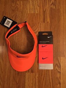 NWT Nike women Aerobill Featherlight Tennis Visor and Matching Wristbands