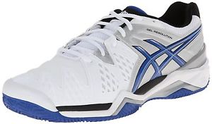 ASICS Mens Gel-Resolution 6 Clay Court Tennis Shoe White/Blue/Silver 8 D(M) US