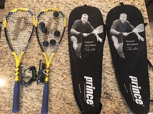 2 Starter Squash Sets Prince F3 Energy Force 6 Squash Balls 2 Glasses 2 Cases