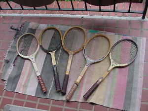 5 Vintage Wood wooden TENNIS racquets Wall Art Decor Man Cave