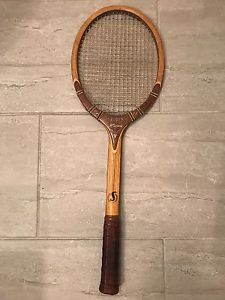 Spalding riviera tennis racquet original leather grip, oak and walnut wood,