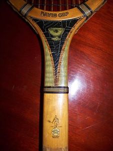 Vintage Wright & Ditson early Wood Davis Cup Tennis Racquet  w/Aluminum press