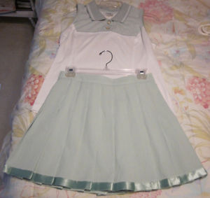 WOMEN'S MINT GREEN SEERSUCKER TENNIS SET- SKIRT AND TOP BY "NATTY"