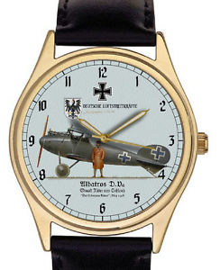 WW-I GERMAN AIR FORCE ALBATROSS BIPLANE COMMEMORATIVE ART BRASS WRIST WATCH