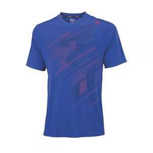 Wilson Blur Tartán cuello de pico Camiseta de tenis Azul hombre NUEVO