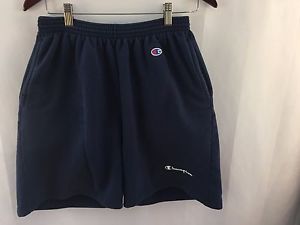 Champion Sweat Shorts L Navy Blue Athletic Running Gym Work Out Spell Out 50/50