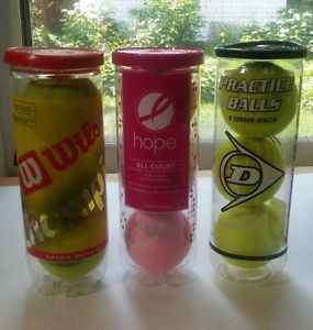 Wilson Lot (3) TennidsBall 3pk (9 balls) Hope all Court Champion, (1) Dunlop