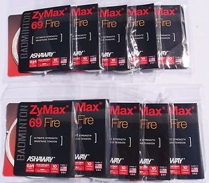 10 Pack Set of Ashaway ZyMax 69 Fire White Badminton String 10m / 33ft