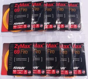 10 Pack Set of Ashaway ZyMax 69 Fire Orange Badminton String 10m / 33ft