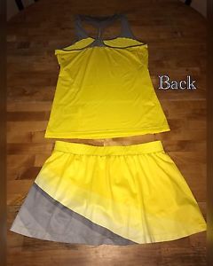 ADIDAS  ADIZERO Outfit TENNIS SKIRT/skort & Matching tank YELLOW GREY Sz. MEDIUM