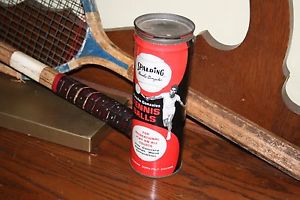 VTG  SPALDING PANCHO GONZALES TENNIS BALLS TIN CAN WITH TENNIS RACQUET RACKET