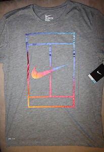 NIKE MEN'S IRIDESCENT COURT GRAY TENNIS TEE SHIRT GYM 803880 ATHLETIC LARGE