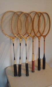 6x Six Vintage 1950's BADMINTON WOOD/METAL SHAFT RAQUETS 26.5" LONG
