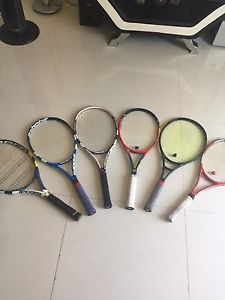 6 Tennis Racquets (3 Babolat,1 Head , 1 Prince, 1 Wilson) See More In Descriptio