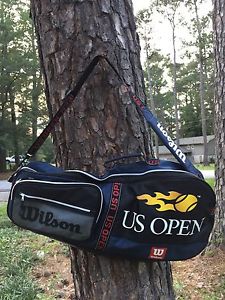 Wilson US OPEN Tennis 2/3 Racquet Bag Navy Yellow White With Shoulder Strap