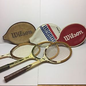 Lot 3 Vintage Wooden Tennis Rackets With Covers Wilson Kramer/Embassy&Spalding