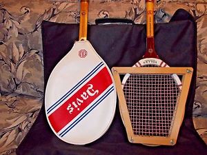 2 BEAUTIFUL VINTAGE TENNIS RACKETS DAVIS TAD IMPERIAL & VOLLEY TOURNAMENT CHAMP.