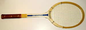 1Spalding Executive handcrafted vintage wooden tennis racquet strung,no warping