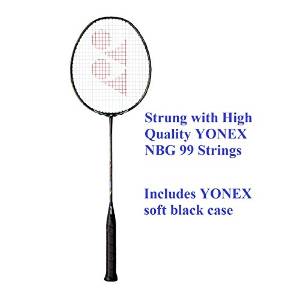 YONEX Nanoray GlanZ Brilliant Black Badminton Racquet, 4U G5. Sends Shuttle Further. Strung with High Quality...
