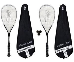 2 x Browning Oxylite Nano 140 Raquettes De Squash + Balles De 3 Squash