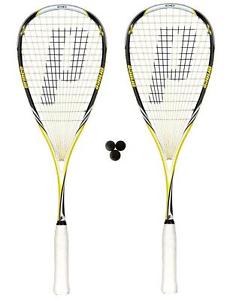 2 x Prince Pro Rebel 950 Raquettes De Squash + 3 Dunlop Balles De Squash Pro