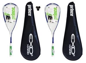 2 x Prince EXO3 Hybrid Bleu Raquettes De Squash + Balles De 3 Squash