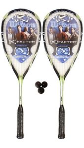 2 x Wilson [K] Rush Raquettes De Squash & 3 Dunlop Comp Balles De Squash