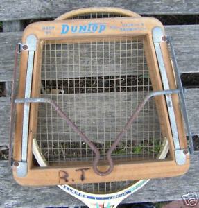 ANTIQUE DUNLOP SQUASH BADMINTON RACKET HOLDER & RAQUET