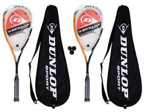 2 x Dunlop C-Max Titane Carbone Raquettes De Squash + Balles De 3 Squash