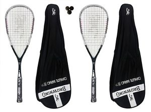 2 x Browning Oxylite Nano 120 Raquettes De Squash + Balles De 3 Squash