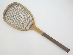 E. Hicks Transitional Flat Top Antique Tennis Racquet - 1890's - Rare Collar