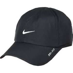 New Nike FeatherLight lite Cap Hat Dri Fit Running Tennis 595510-010 Black/White