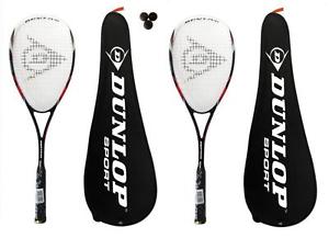 2 x Dunlop Nanomax Tour Raquettes De Squash + Housse + Balles De 3 Squash