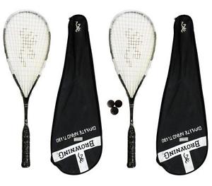 2 x Browning Oxylite Nano 130 Raquettes De Squash + Balles De 3 Squash