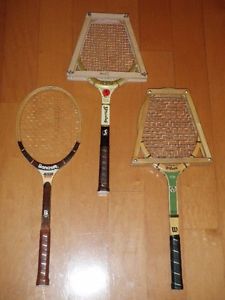 Vintage Wilson & Spaulding Pancho & Bancroft Aussie Racquet  Wood Press Lot Of 3