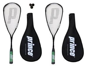 2 x Prince O3 Argent Raquettes De Squash + Coque + Dunlop Balles De Squash Pro