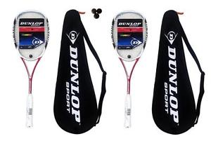 2 x Dunlop Aerogel Tour Raquettes De Squash + 3 Dunlop Pro Balles De Squash