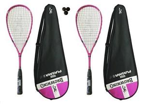 2 x Browning Plasma Nano 120 Rose Raquettes De Squash + Balles De 3 Squash