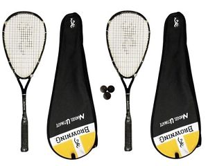 2 x Browning NanoGel Ultimate Raquettes De Squash + Balles De 3 Squash