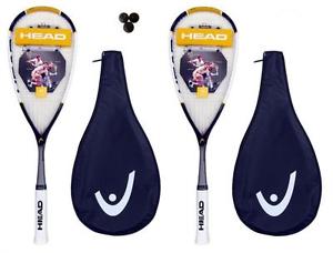 2 x Head Nano Ti.120 Pro Raquettes De Squash + Pack de 3 Balles De Squash